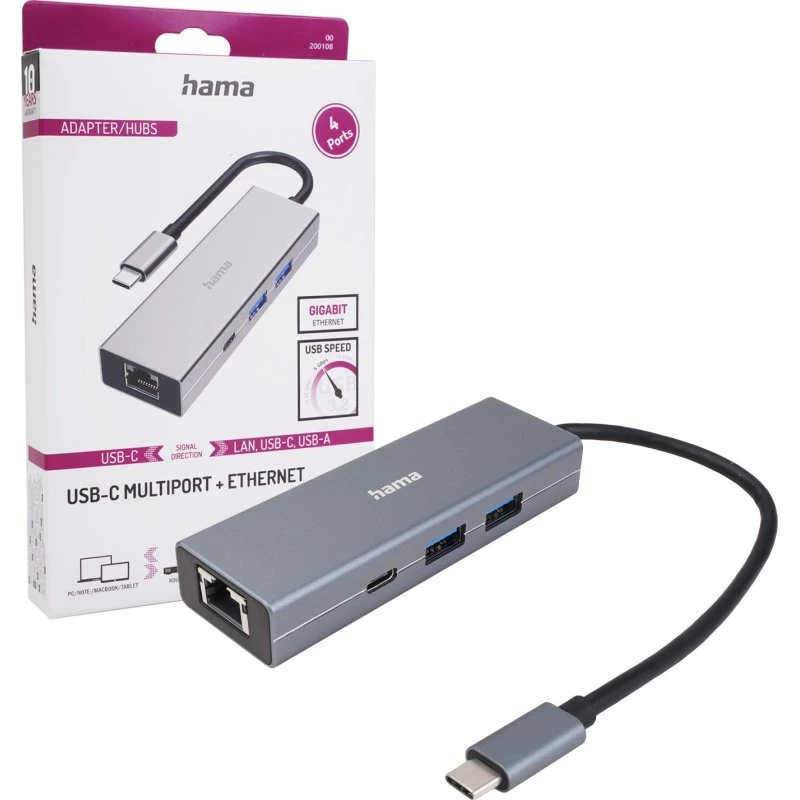 Hama USB-C Dock 1000Mbps (2xUSB-A, USB-C, RJ45)