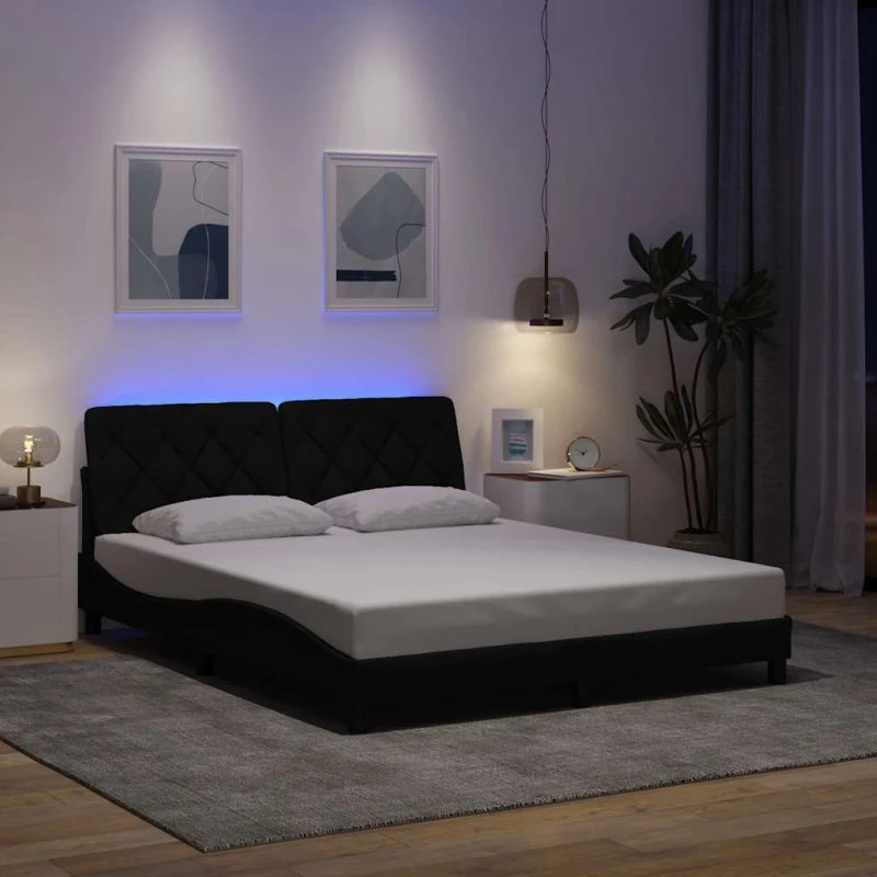 vidaXL sengeramme med LED 160x200 cm i sort stof