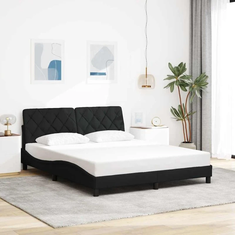 vidaXL Sengeramme 160x200 cm i sort stof med hovedgærde