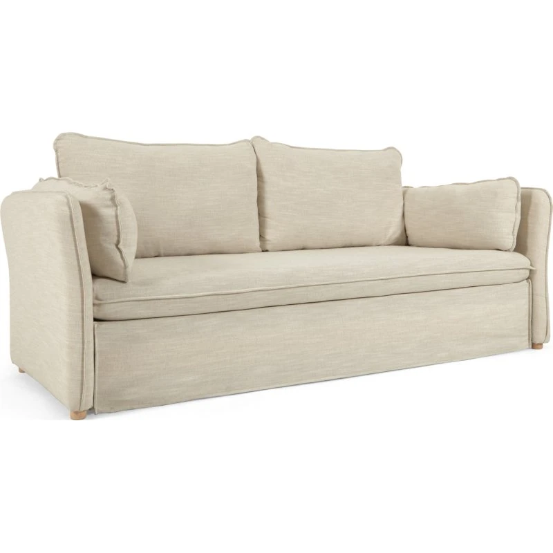 Kave Home Tanit sovesofa - beige hørstof og bøgetræ