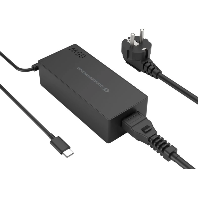 Conceptronic OZUL09BE 65W USB-C PD Strømforsyningsadapter, sort