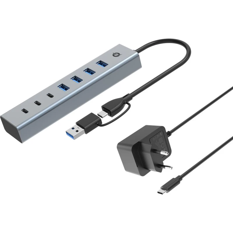 Conceptronic HUBBIES20GP USB-C Hub med 7 porte, Grå