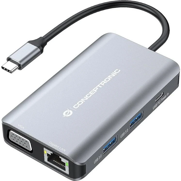Conceptronic DONN21G USB-C Dockingstation - Grå