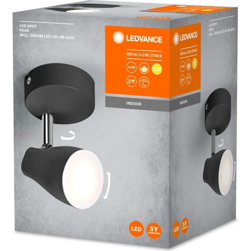 LEDVANCE LED Spot Pear GU10 4,3W 2700K Sort