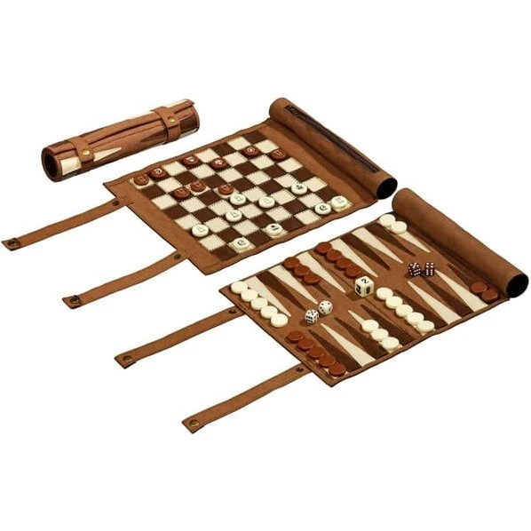Philos Rejsesæt: Backgammon, Skak og Brikker i Patchwork-design