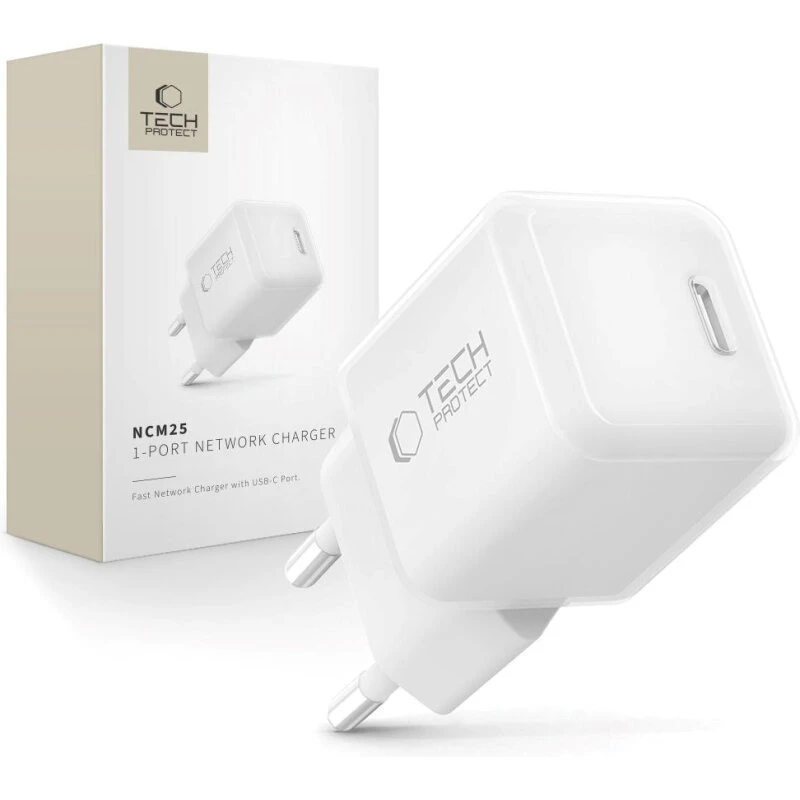 Tech-Protect NCM25 25W USB-C PD vægoplader – hvid