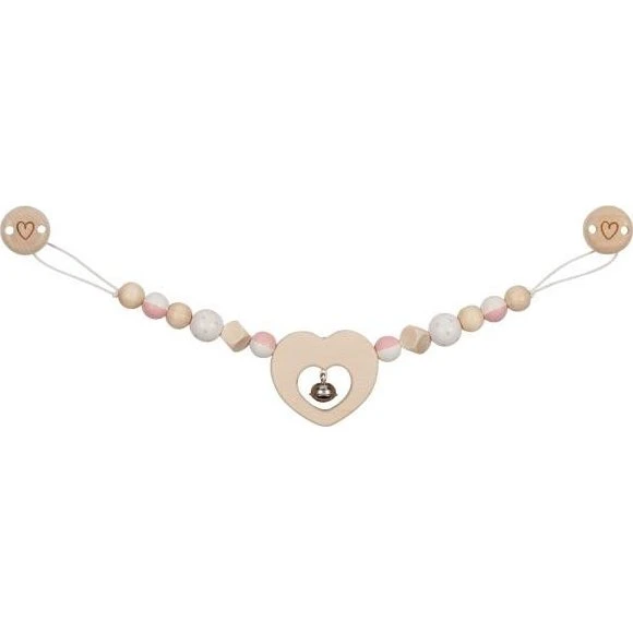 Goki Hjerte Barnevognskæde i træ - 40 cm - Rosa/Hvid
