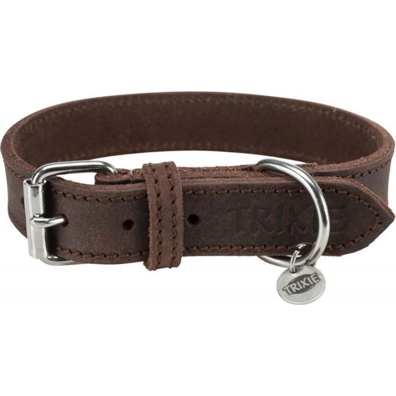 Trixie Rustic hundehalsbånd i fedtlæder, mørkebrun, L-XL (57-66 cm)