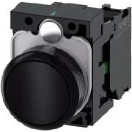 Siemens Trykknap, sort, 22 mm, flad, momentan, 1NO