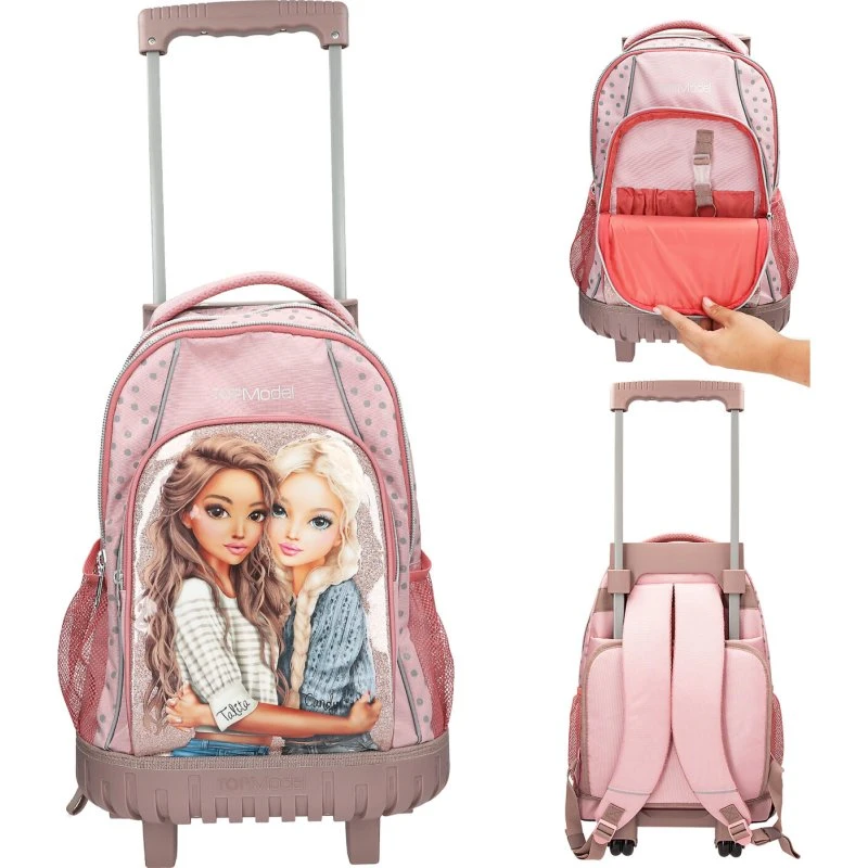 Top Model Skoletaske Trolley - Rosa med Grå Prikker