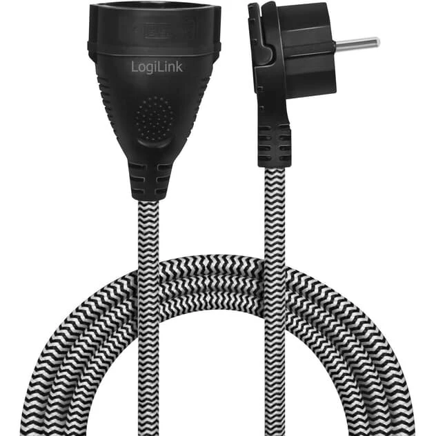 LogiLink forlængerkabel tekstil 3 m, jordet, fladt stik