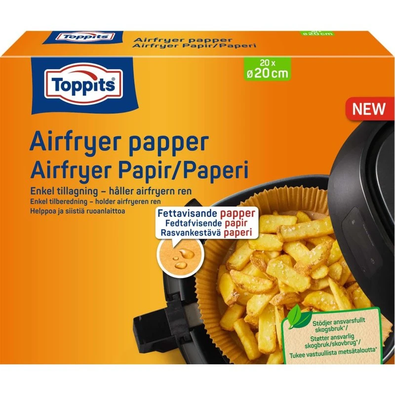 Toppits Fedtfilterpapir til Airfryer, 20 cm rund, 7-pak