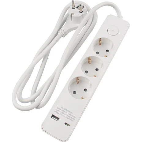 Unite Stikdåse 3 udtag m/2xUSB (USB-A & USB-C), 1,5 m