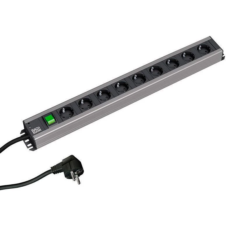 Bachmann Stikdåse 9-stik 16A Sort 2m Rack-model