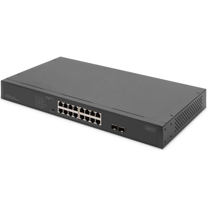 DIGITUS 16-port Gigabit Switch med 2 SFP & PoE+ (250W)