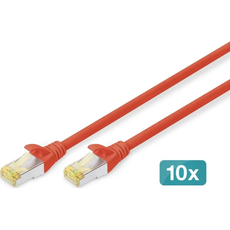 DIGITUS CAT 6A S/FTP Patchkabel, rød, 3 m, 10 stk.