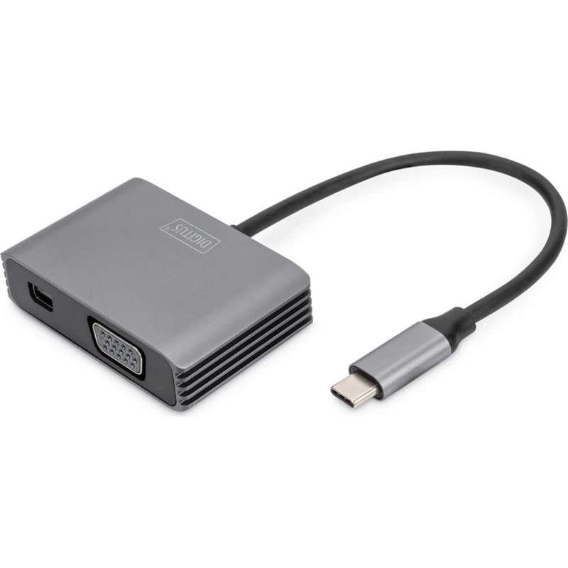 DIGITUS USB-C til VGA og Mini DisplayPort adapter - 20 cm - Grå
