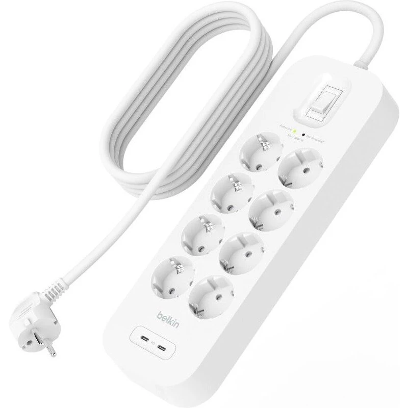 Belkin Connect Overspændingsbeskyttet Stikdåse - 8 Schuko, 2x USB, 2 m