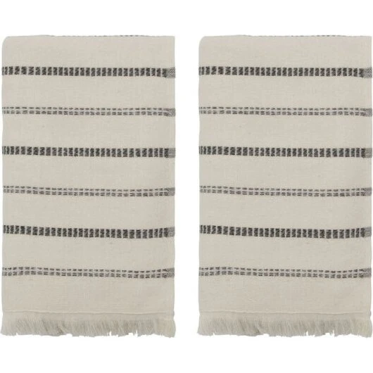 Meraki True Håndklæde 2 stk. Råhvid med sorte striber, 50x100 cm