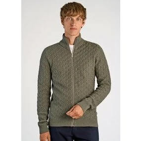 Lindbergh Recycle Structure Full Zip Cardigan - Army