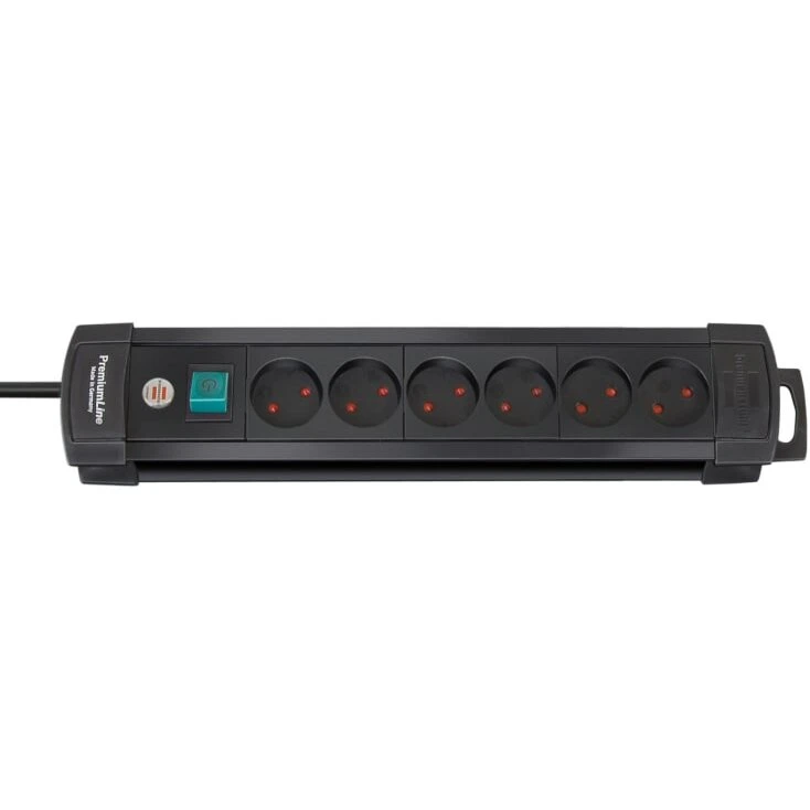 Brennenstuhl 6-vejs stikdåse uden jord, afbryder 3 m sort