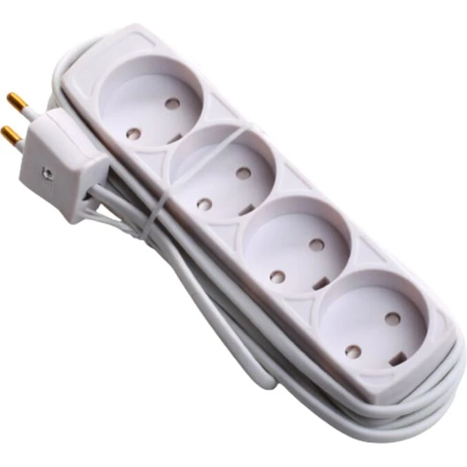 Stikdåse 4-vejs uden jord 2,5 m – hvid