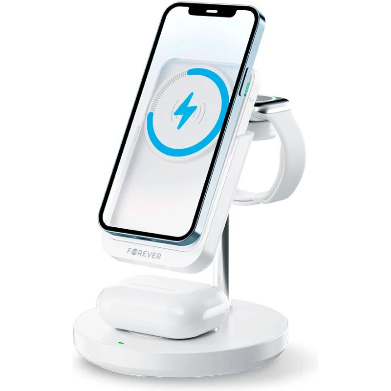 Forever MACS-100 5-i-1 magnetisk opladningsstation 20W 5000mAh – hvid