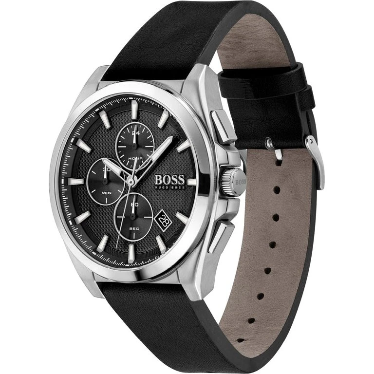 Hugo Boss Grandmaster 1513881 – 46 mm stål herreur, sort skive & læderrem