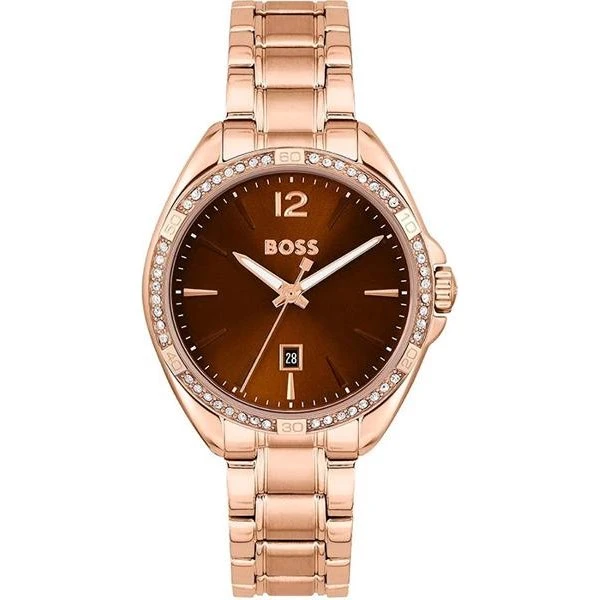 Hugo Boss Felina 1502621 – Forgyldt stål dameur, 32 mm, brun