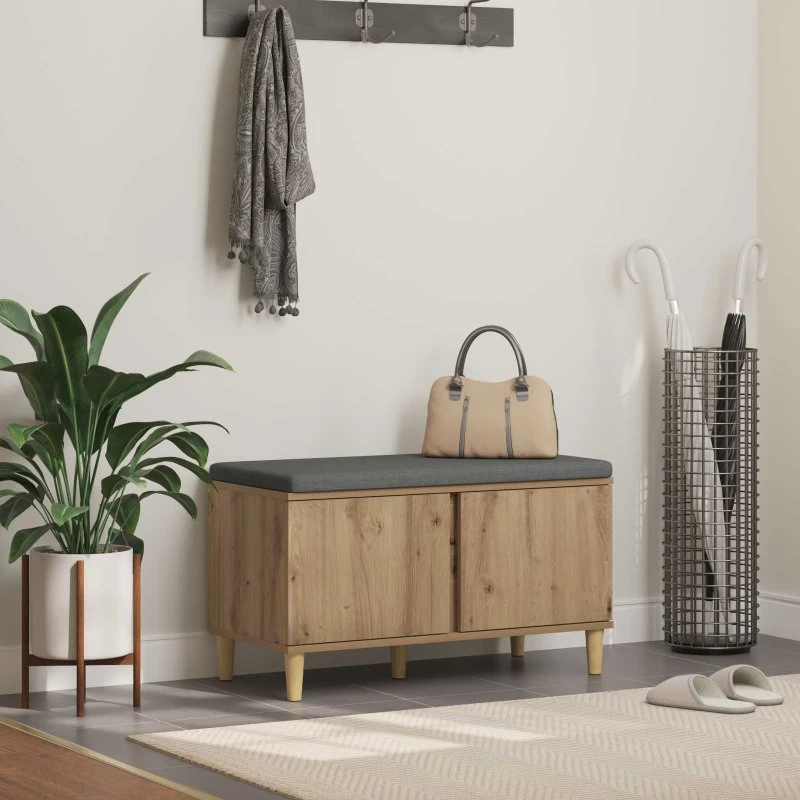 vidaXL Skobænk med hynde, Artisan-eg, 80 x 38 x 46 cm