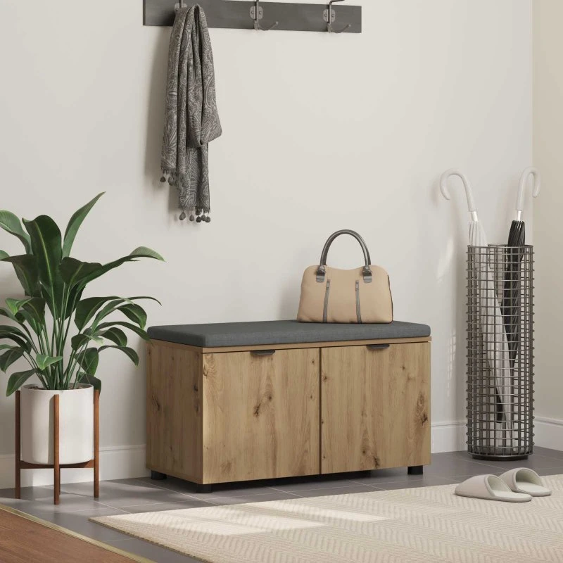 vidaXL Skobænk med hynde Artisan-eg 80 x 38 x 46 cm