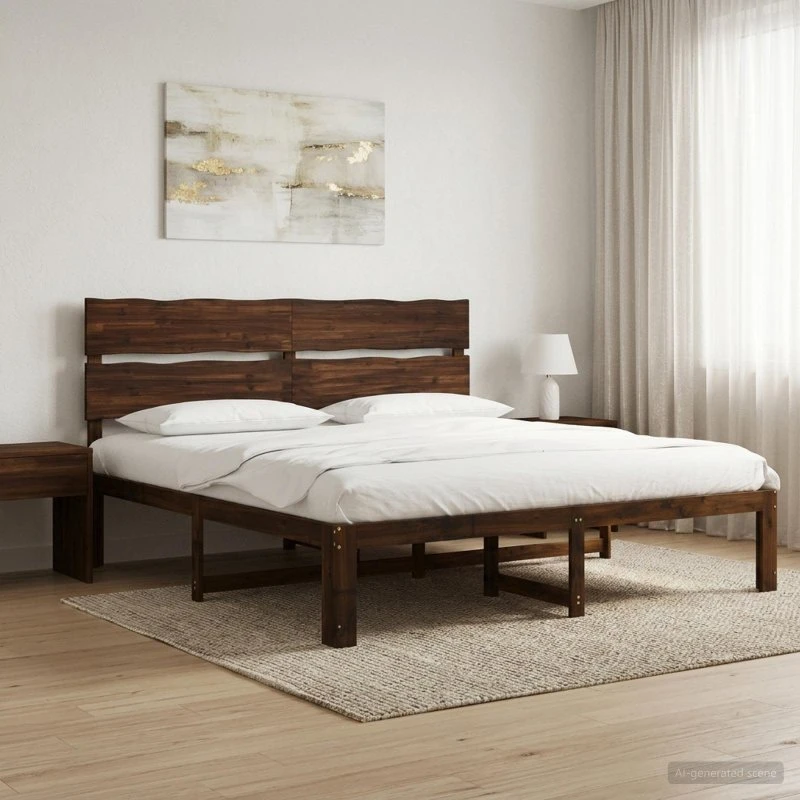 vidaXL ROSTOCK Dobbelt Sengestel i Akacietræ, Mørk Brun, 180x200 cm