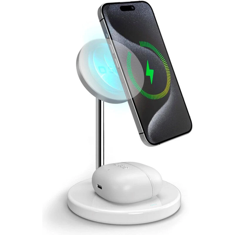 SBS 2-i-1 magnetisk opladestation til telefon & høretelefoner - hvid