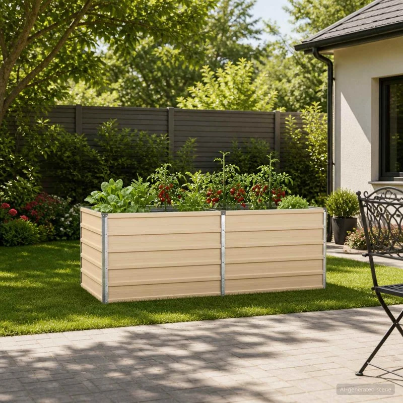 vidaXL Hævet Havebed Elfenben 160 x 80 x 55 cm i koldvalset stål