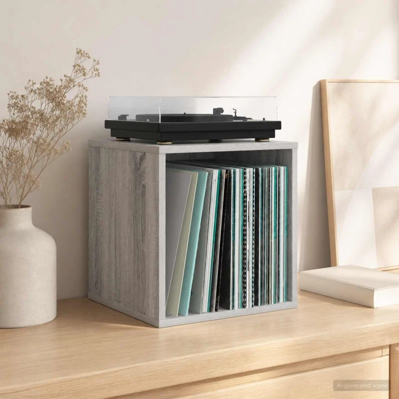 vidaXL Vinylalbumkasse Grå Sonoma 37 x 36,5 x 38 cm