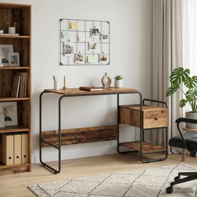 vidaXL Skrivebord med opbevaring i gammelt træ, 131,5 x 50 x 75,5 cm
