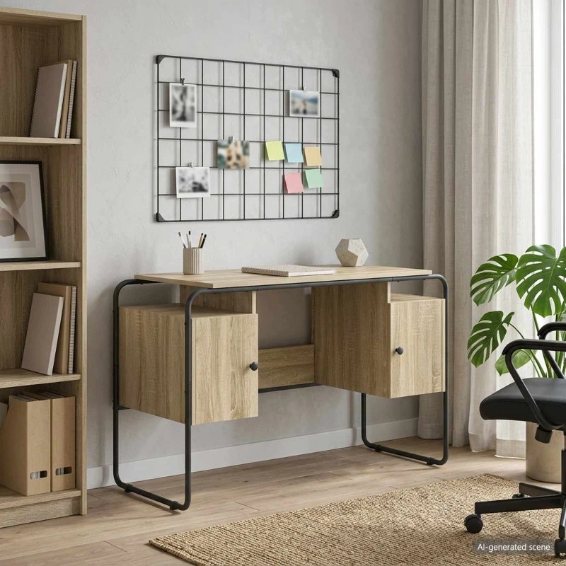 vidaXL Skrivebord med opbevaring, Sonoma-eg, 120 x 50,5 x 75,5 cm