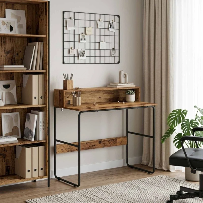 vidaXL Skrivebord med opbevaring, Gammelt træ, 100 x 50 x 91 cm