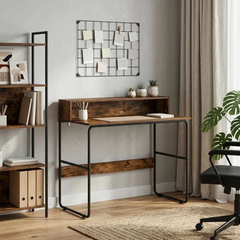 vidaXL Skrivebord med opbevaring, Røget eg, 100 x 50 x 91 cm
