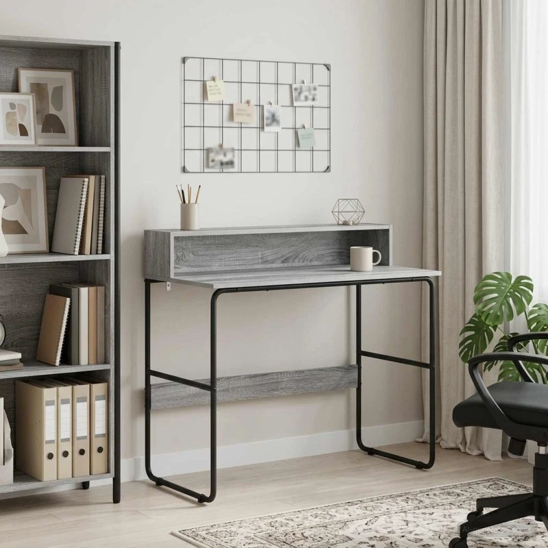 vidaXL Skrivebord med opbevaring, Grå Sonoma, 100 x 50 x 91 cm