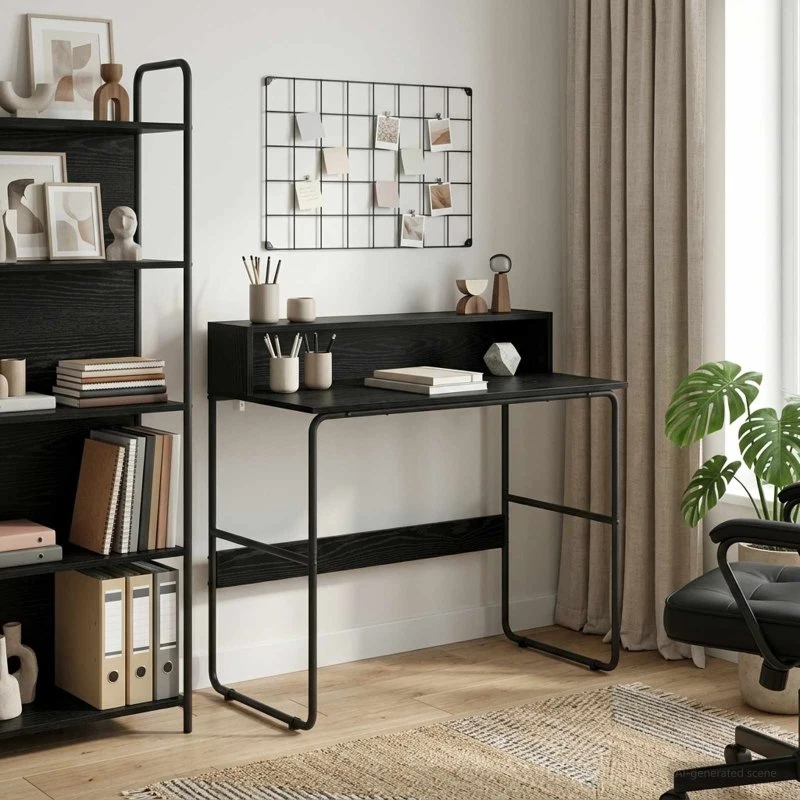 vidaXL Skrivebord med opbevaring, Sort eg, 100 x 50 x 91 cm