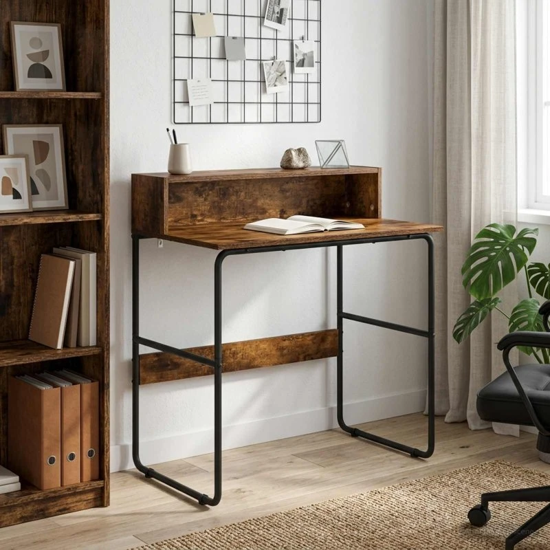 vidaXL Skrivebord med opbevaring, Røget eg, 80 x 50 x 91 cm
