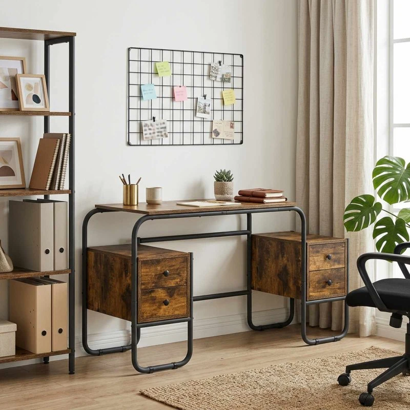 vidaXL Skrivebord med opbevaring, Røget eg, 145 x 50 x 75 cm
