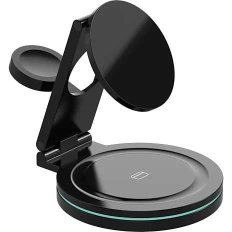 Sinox PRO 3-i-1 trådløs opladerstand 15W, foldbar – sort