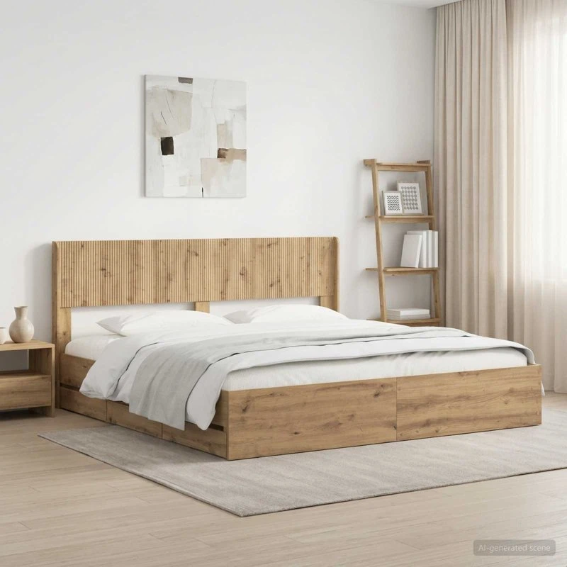 vidaXL Sengestel med opbevaring og hovedgærde, Artisan Oak, 180x200