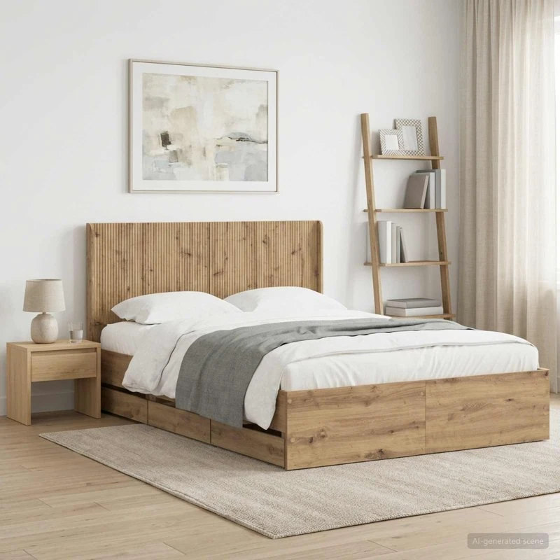 vidaXL Sengestel med opbevaring og hovedgærde, Artisan-eg 120x200