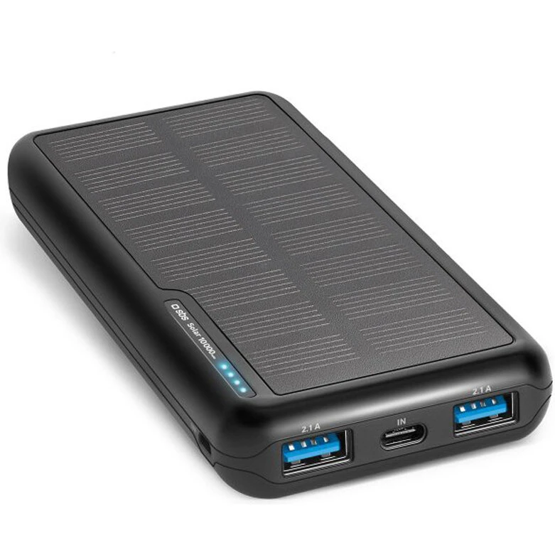 SBS Powerbank med solceller 10.000 mAh – sort