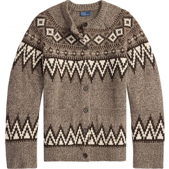 Polo Ralph Lauren Fair Isle uldblandet cardigan, Mushroom Multi