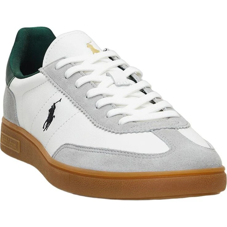 Polo Ralph Lauren Bedford Leather-Suede Sneaker, Soft Grey/Forest
