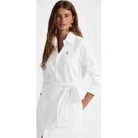 Polo Ralph Lauren Belted Cotton Oxford Shirtkjole, Hvid